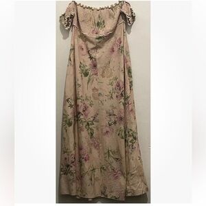 Zimmermann Women’s Floral Print Linen Blend Off Shoulder Shirred Maxi Dress Sz 3